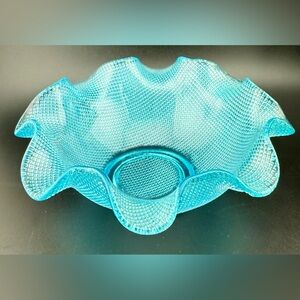 Colony Glass blue ruffled-edge waffle dessert or candy dish. Italy